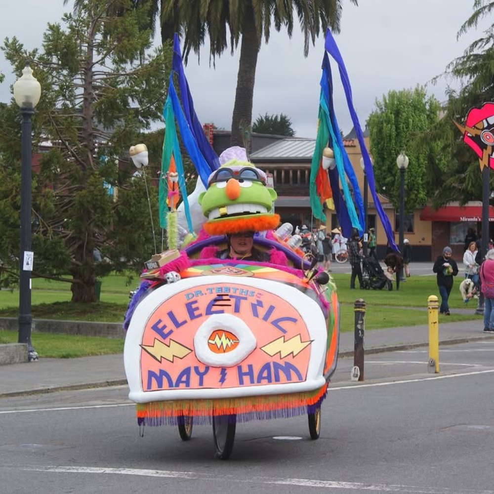 Large wheeled sculpture on Arcata Plaza